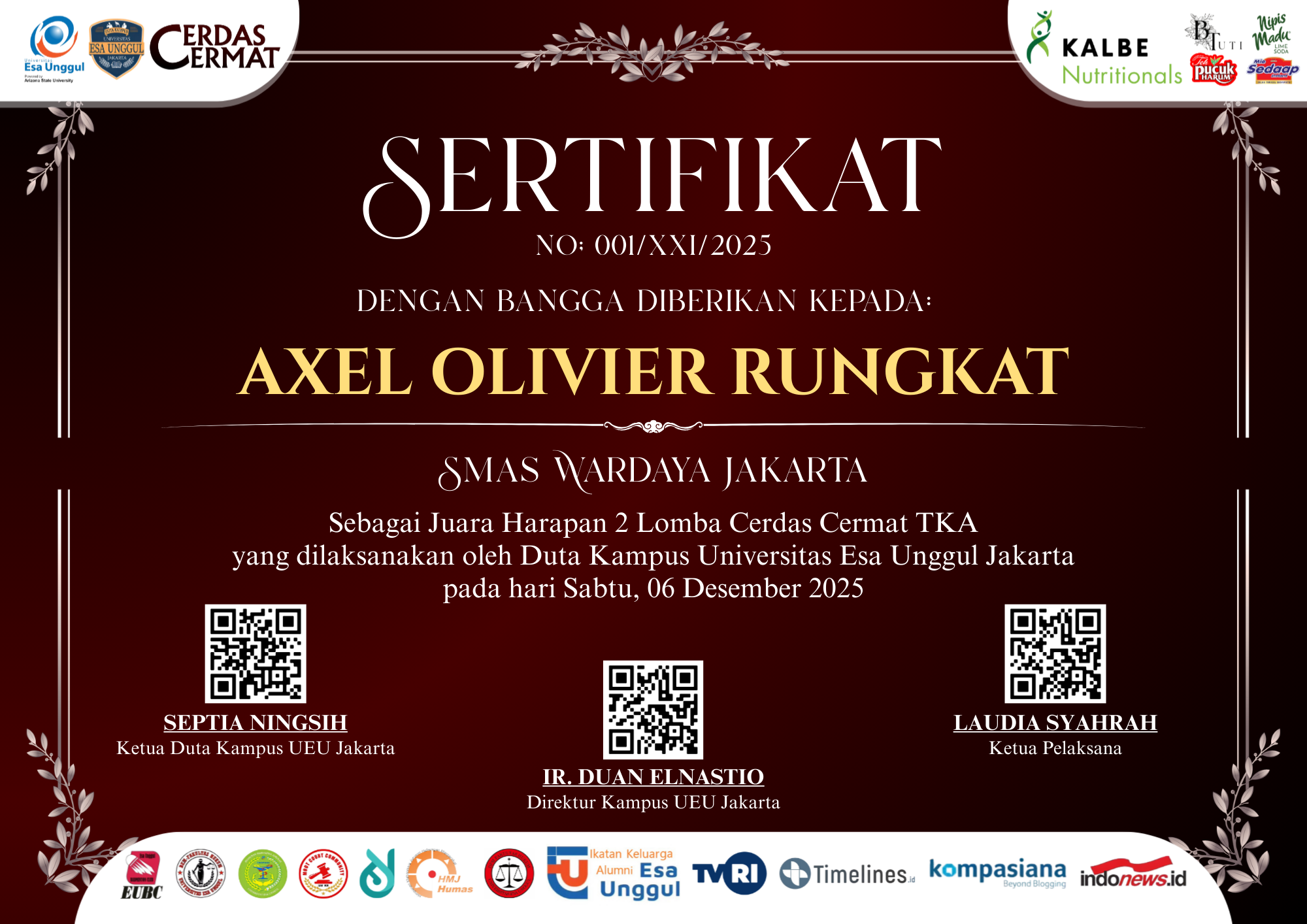 Certificate 5th place Esa Unggul